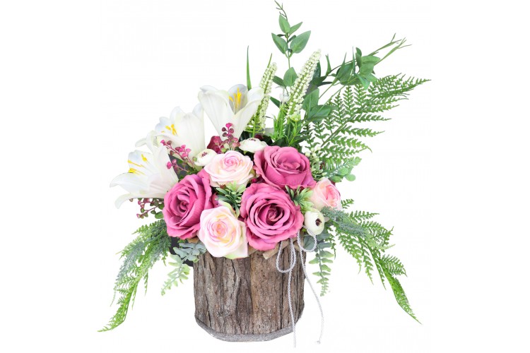 Flower BOX w naturalnym pojemniku 60x55 "Różowo kremowy"