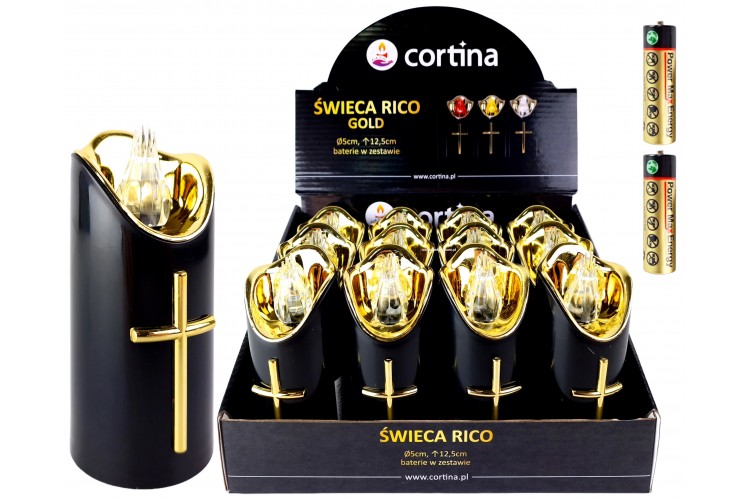 LED Wkład + baterie 1 szt. - czarno/złoty 12,5 cm