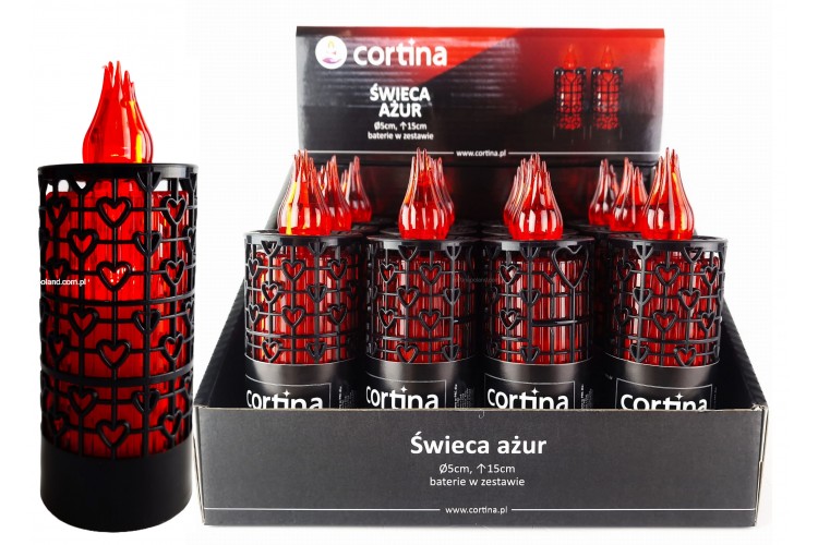 Świeca LED ażurowa 1 szt. - czarna/czerwona 15 x 5