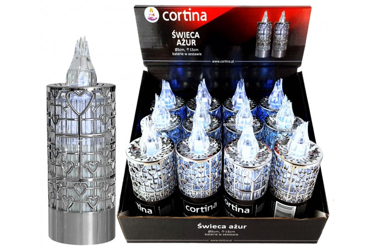 Świeca LED ażurowa 1 szt. - srebrna 15 x 5