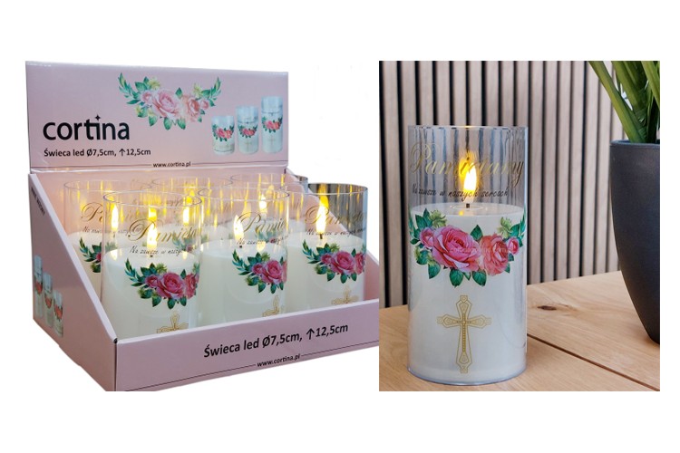 Świeca LED z ozdobną aplikacją 1 szt. - 10 x 7,5cm