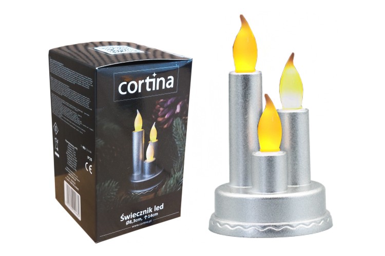 Świecznik potrójny LED 1 szt. - 14cm / srebrny