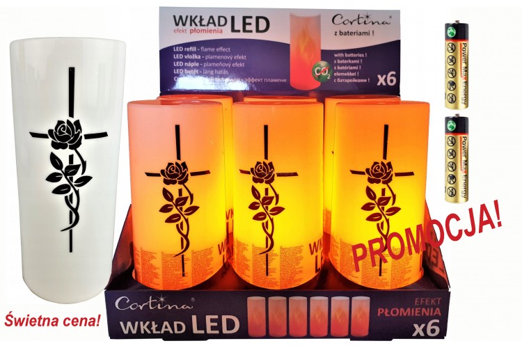 Świeca LED z krzyżem - ruchomy płomień - 1 szt./14x6cm