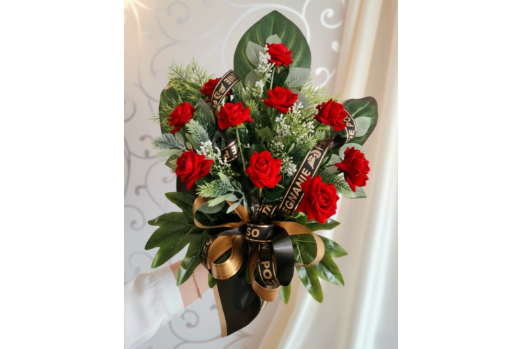 Bukiet pogrzebowy - mała róża welur x 10