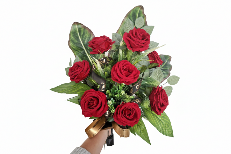 Bukiet pogrzebowy - duża róża welur x 8